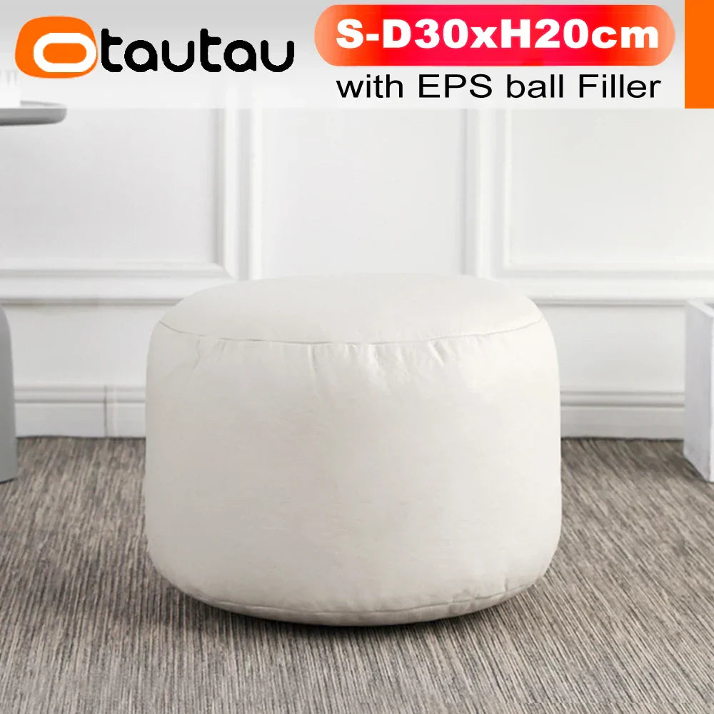 OTAUTAU Small Round Faux Leather Ottoman Stool Beanbag