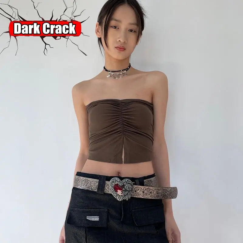 Gothic Women’s Men Y2k Harajuku Punk Lolita Girls Subcultures Personalized Retro Embossed Love Belt Leather Belt Fashion Gift