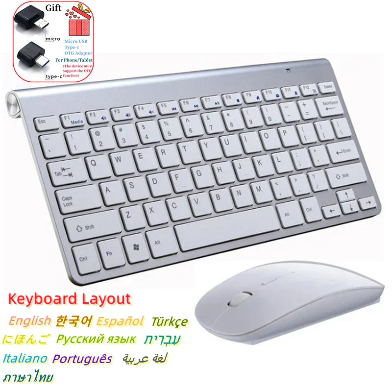 Spanish Hebrew Korean Thai Wireless Keyboard Mouse Combo