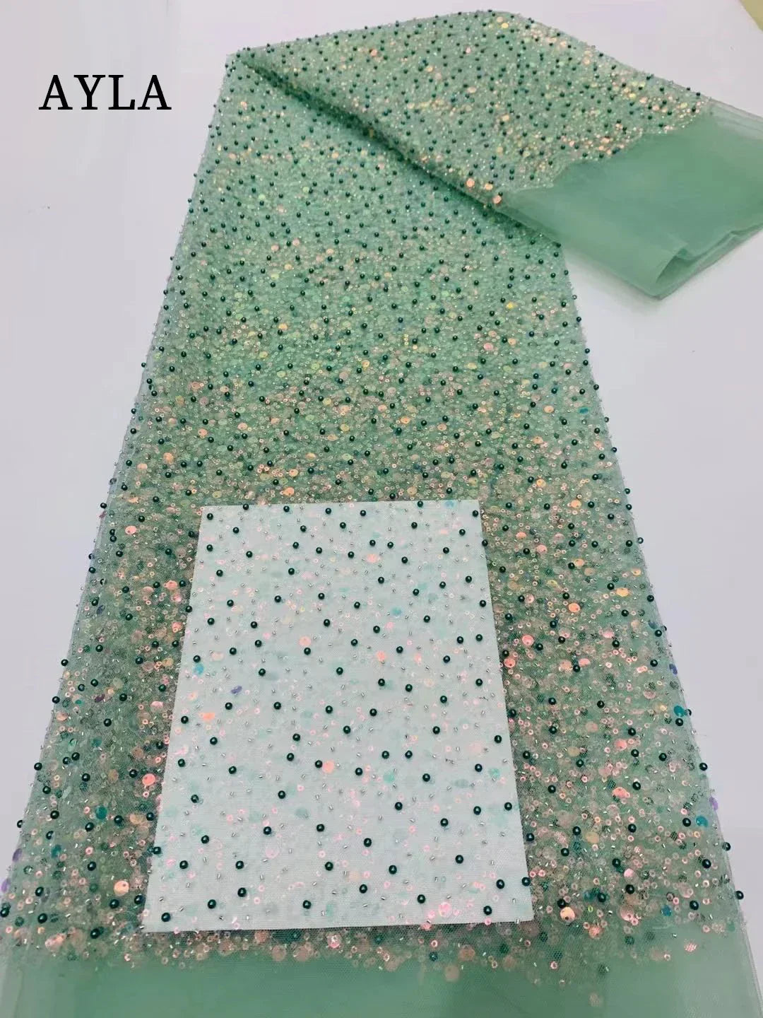 5 Yards Tulle Net African Lace Fabric Beaded