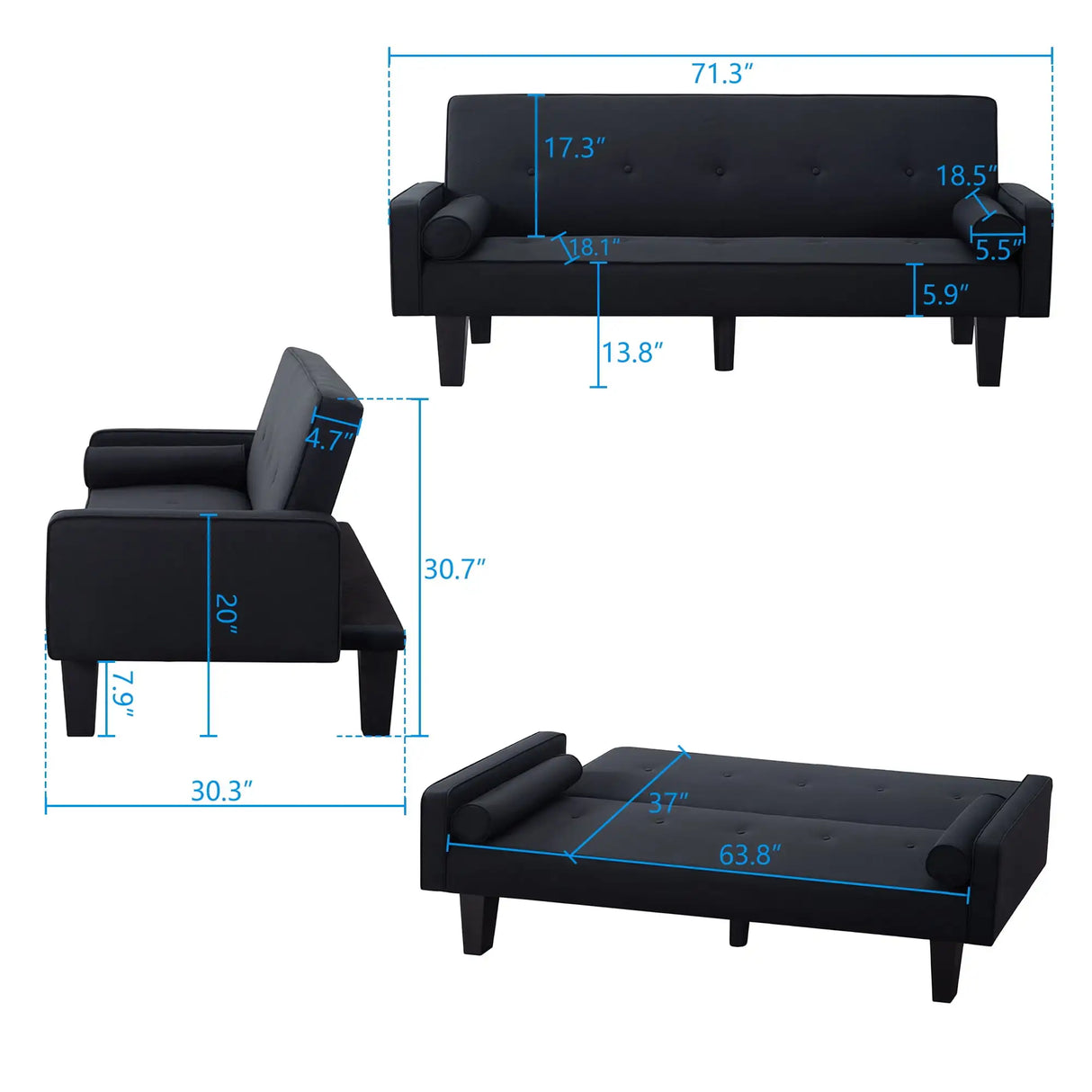 Futon Sofa Beds, 71" Upholstered Convertible Sofa Couch,