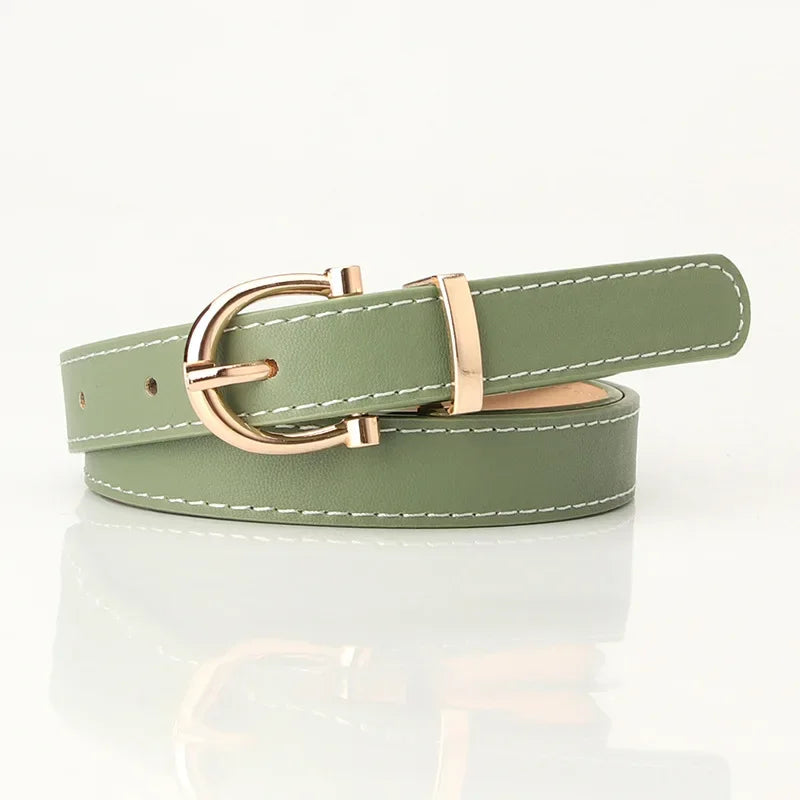2023 Women Belts New PU Leather Simple Metal