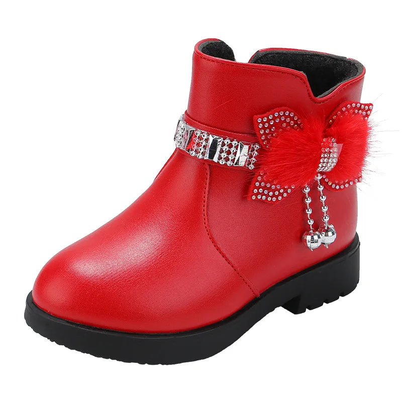 Children's Shoes Girl Mid Length Warm Leather Boots
