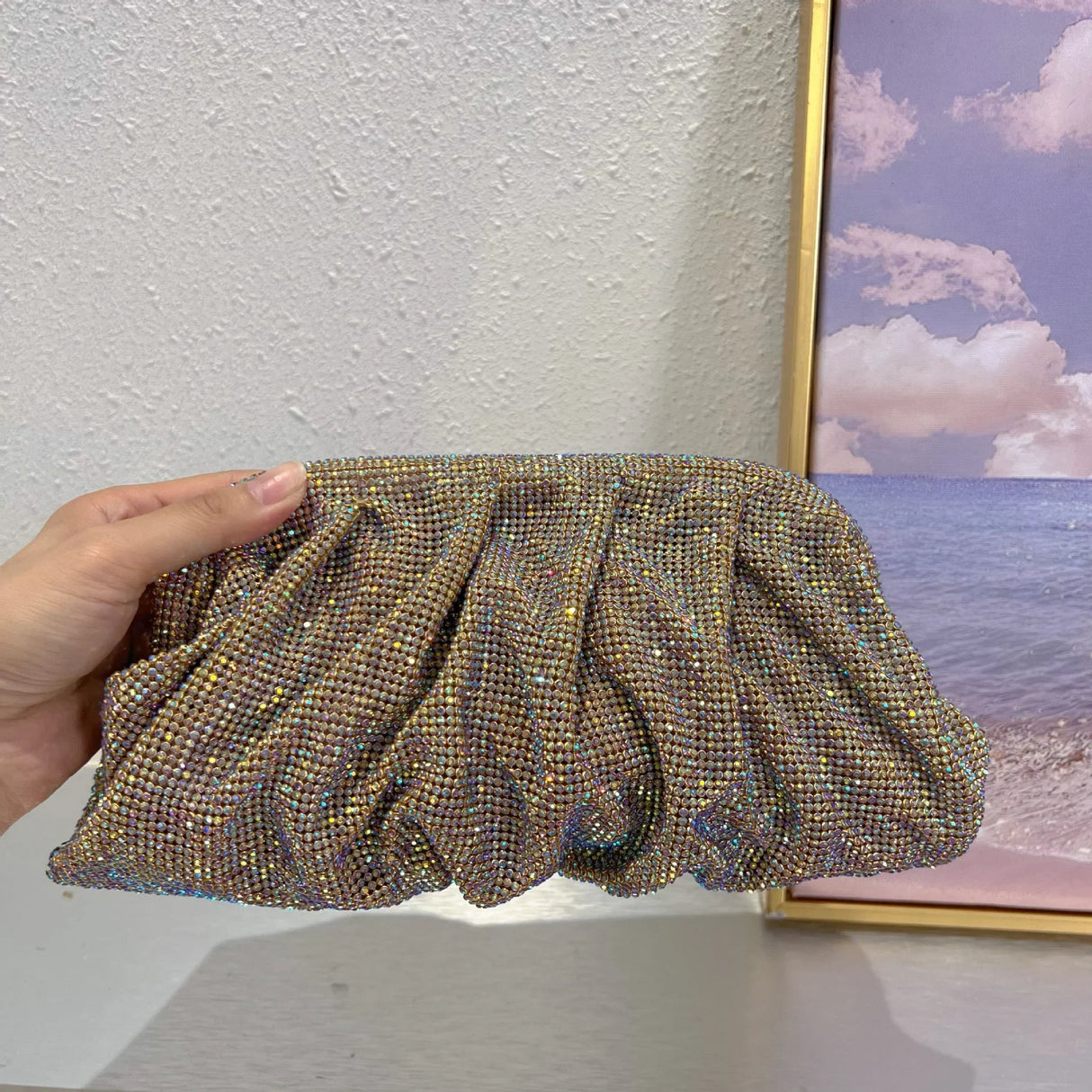 2023 Luxury Ruched Evening Clutch Bag Designer Diamonds