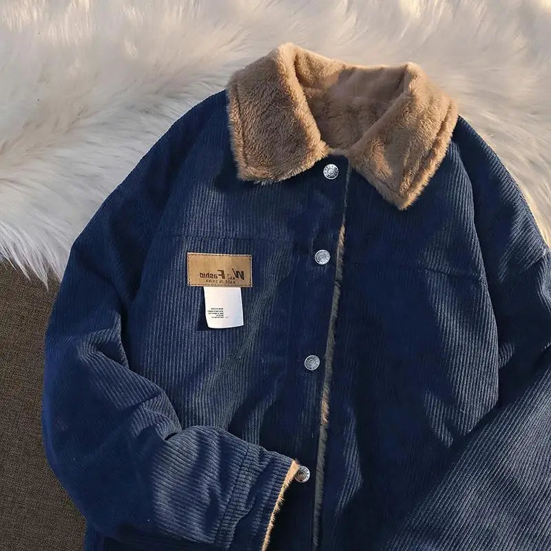 Male Casual Solid Thermal Warm Winter Corduroy Jackets