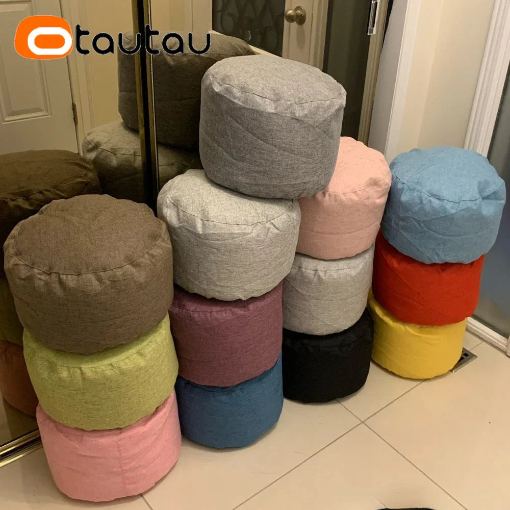 OTAUTAU Round Stool D30cm*H20cm Linen Bean Bag Ottoman