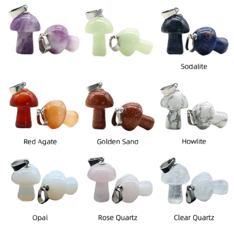 Mutilcolor 10 PCS Natural Crystal Stone Pendants Mushroom
