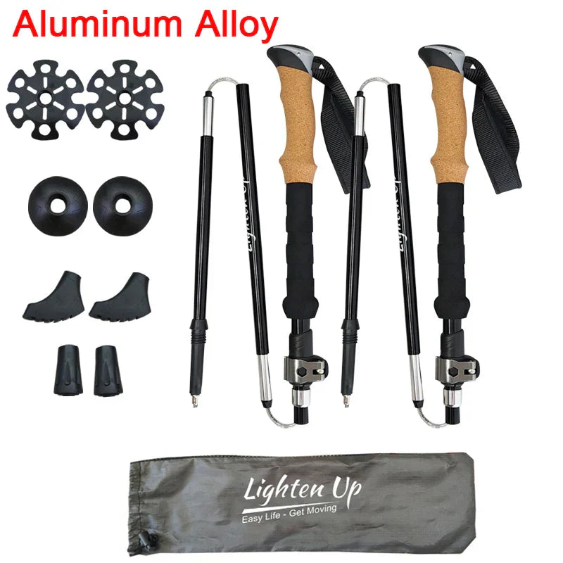 Folding Walking Poles 3-Fold Cane with EVA+Cork Handle - Hiking Stick (1 or 2 PCS)