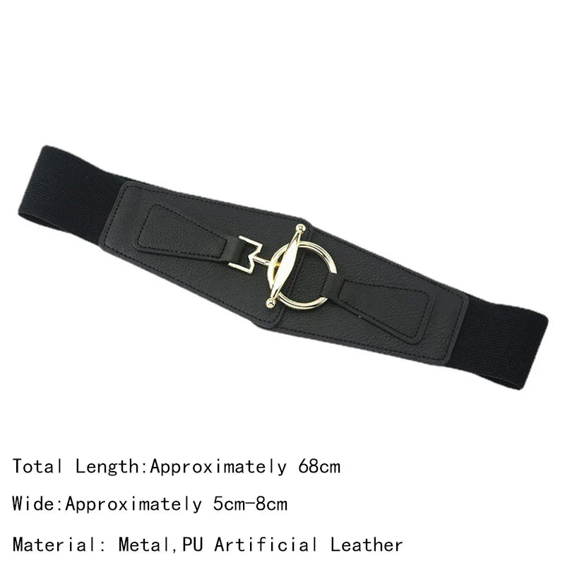 Women Elastic Stretch Waistbands Female Gold Round Buckle