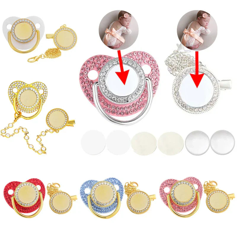 Blank Personalized Baby Pacifier with Chain Clips Covers