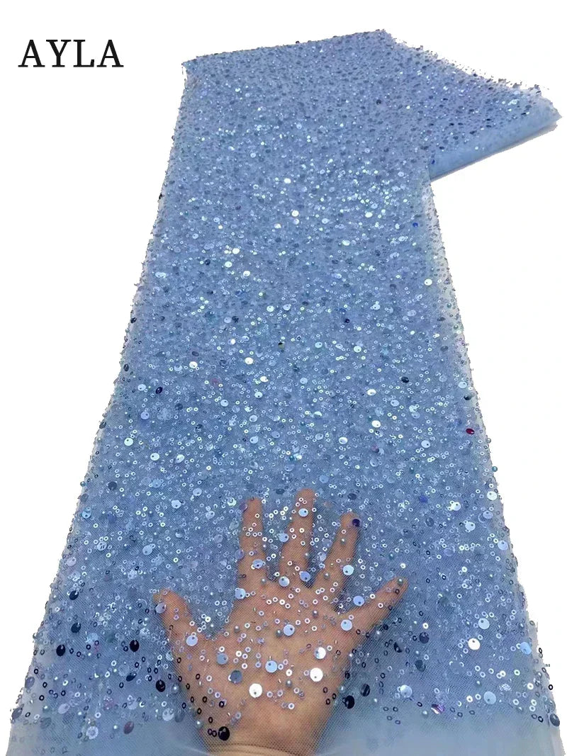 5 Yards Tulle Net African Lace Fabric Beaded