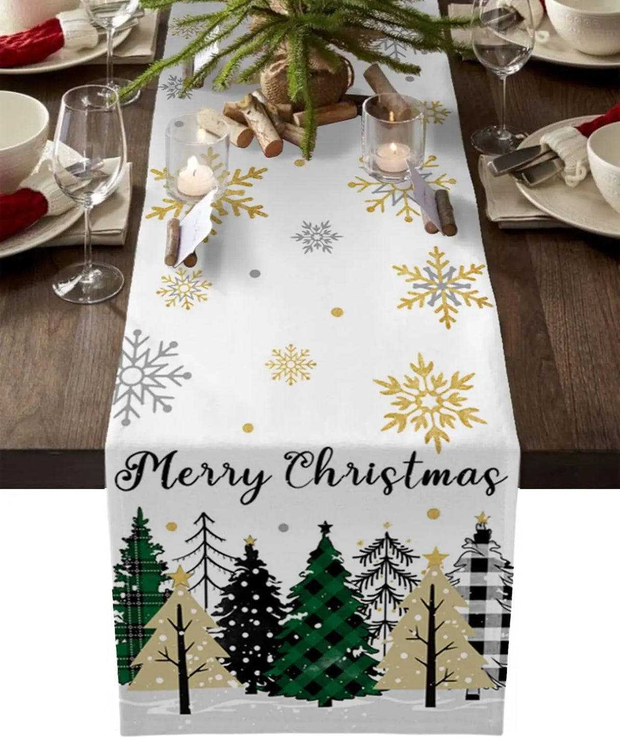 Christmas Snowflake Forest Linen Table Runners Dresser Scarves