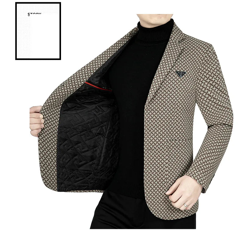Men Business Casual Blazers Jackets New Male Checkered