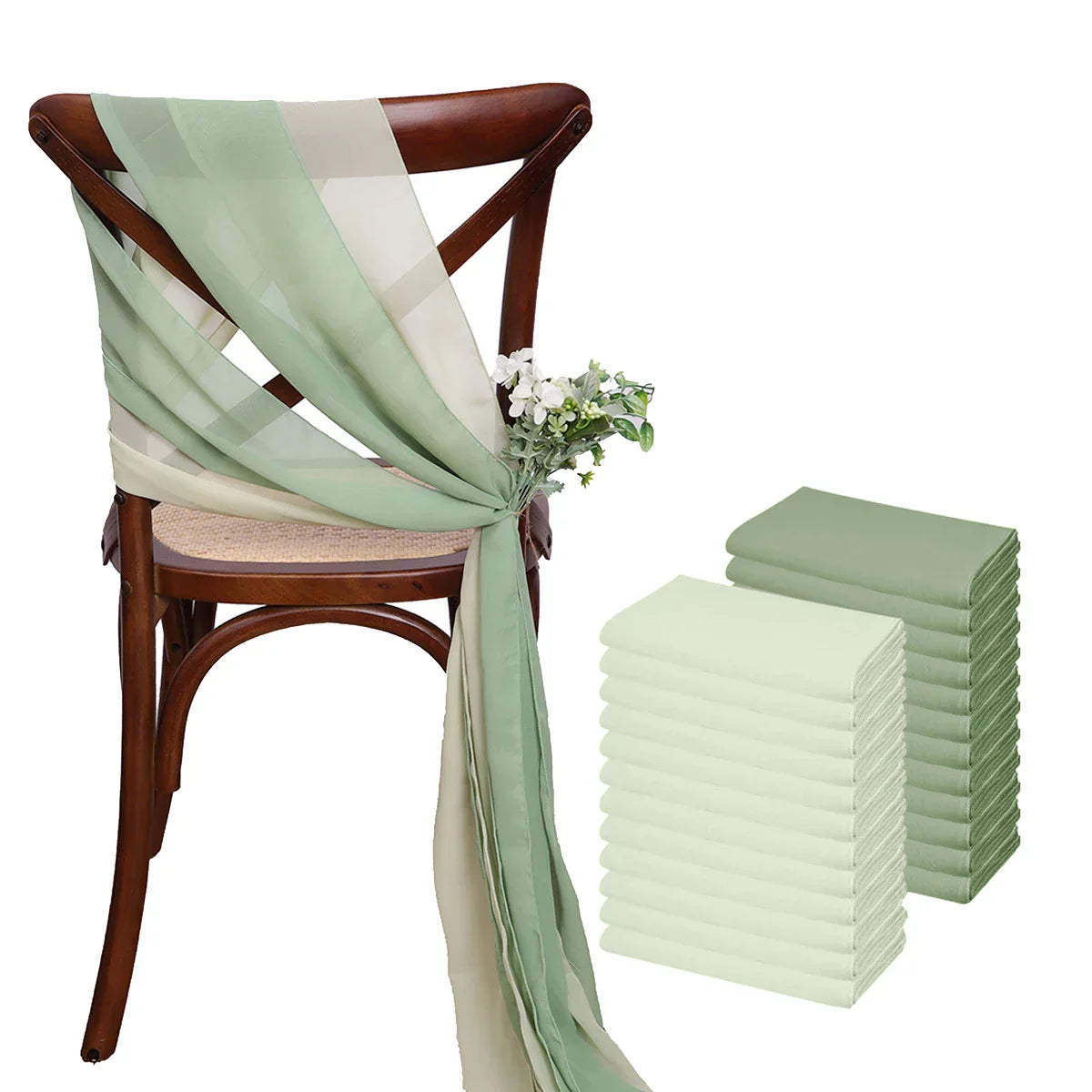 24 Pcs 17x275cm Christmas green Chiffon Chair Sashes