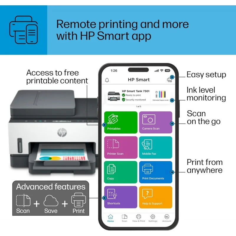 HP Smart -Tank 7301 Wireless All-in-One Cartridge-free Ink