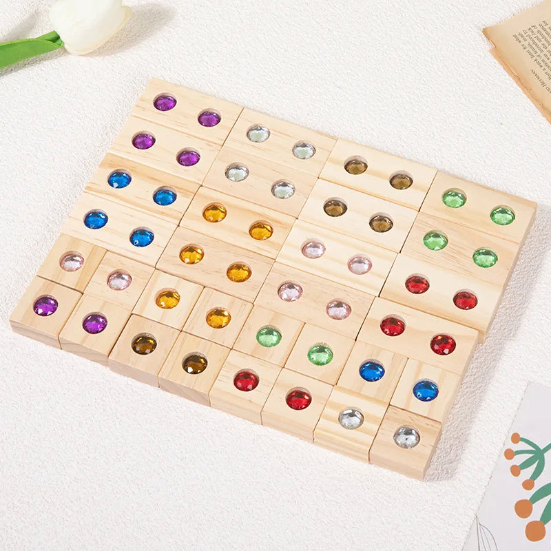 Wooden Acrylic Gems Cubes Blocks 32pcs 50pcs/set Rainbow