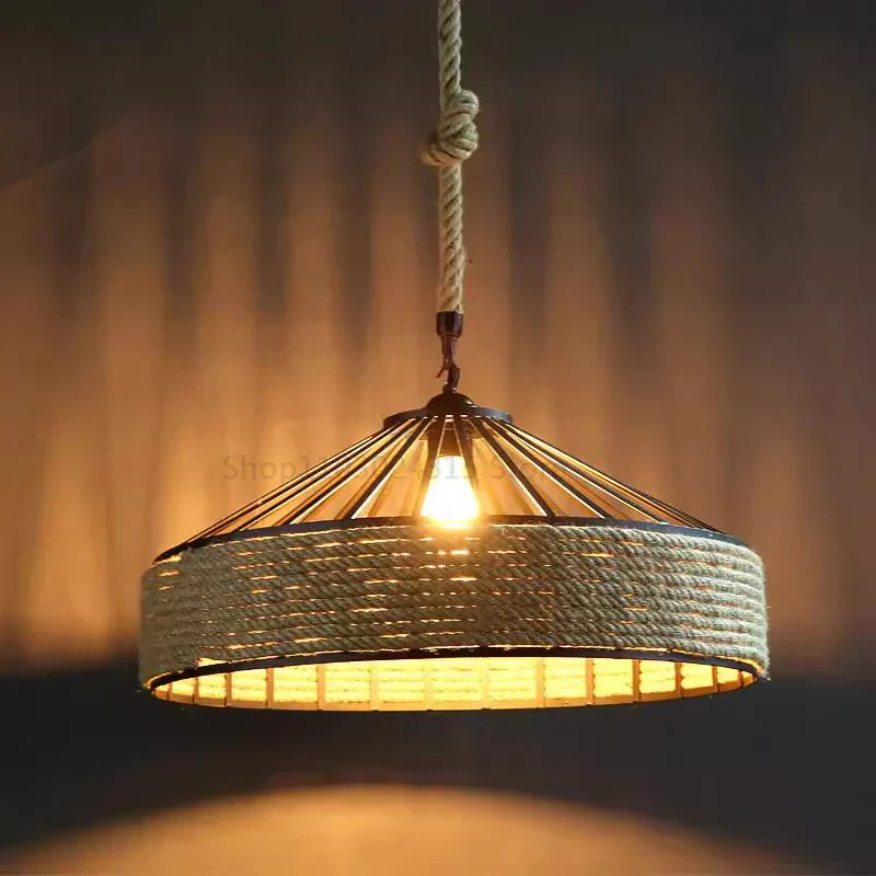 Classical Hemp Rope Pendant Hanging Lamp Lustre