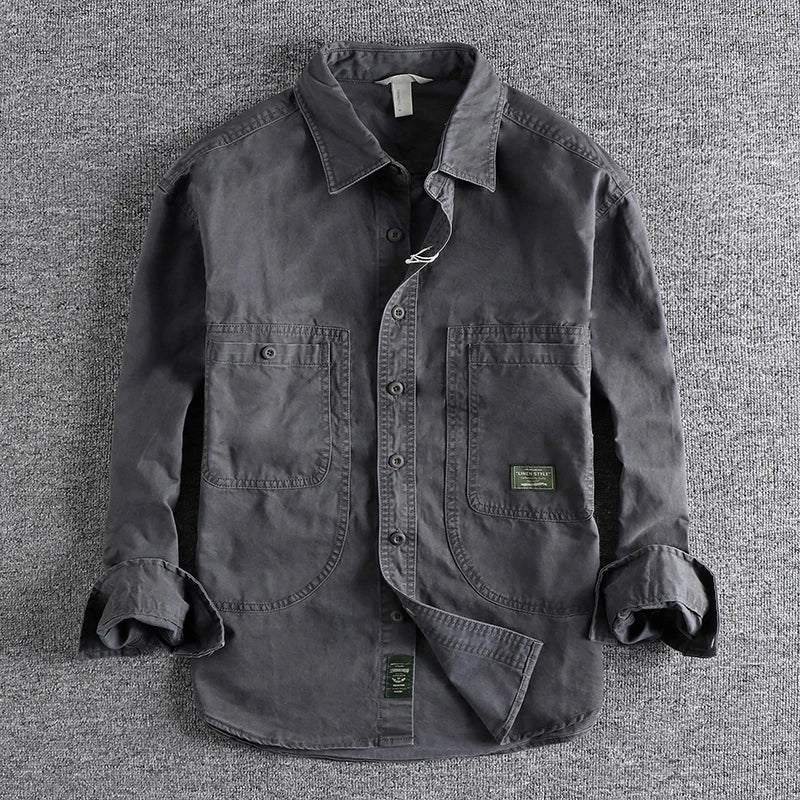 Tough Guy Style Heavyweight Washed Old Work Shirt