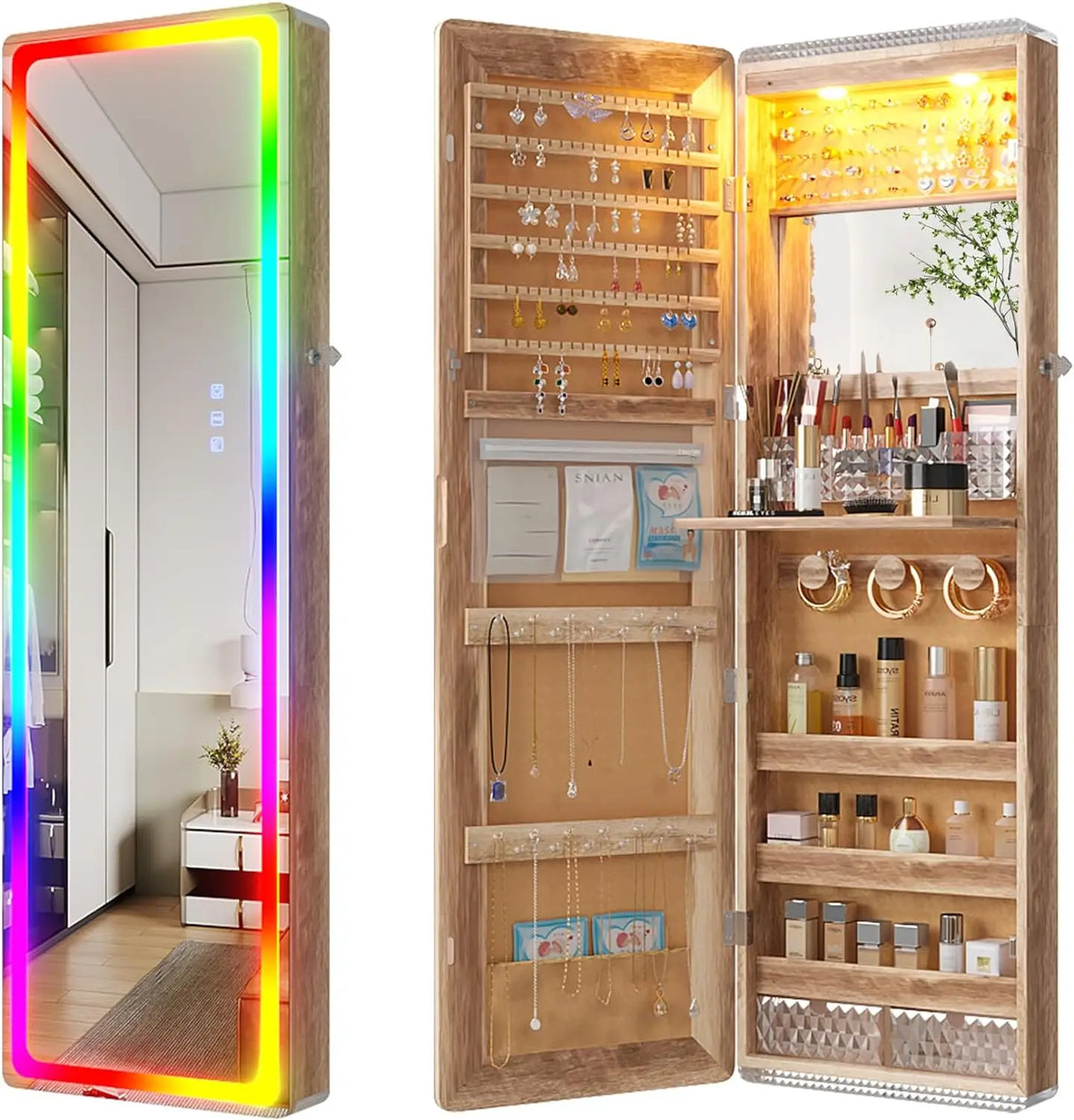 LED Mirror Jewelry Cabinet with RGB Lights,47.2" Wall