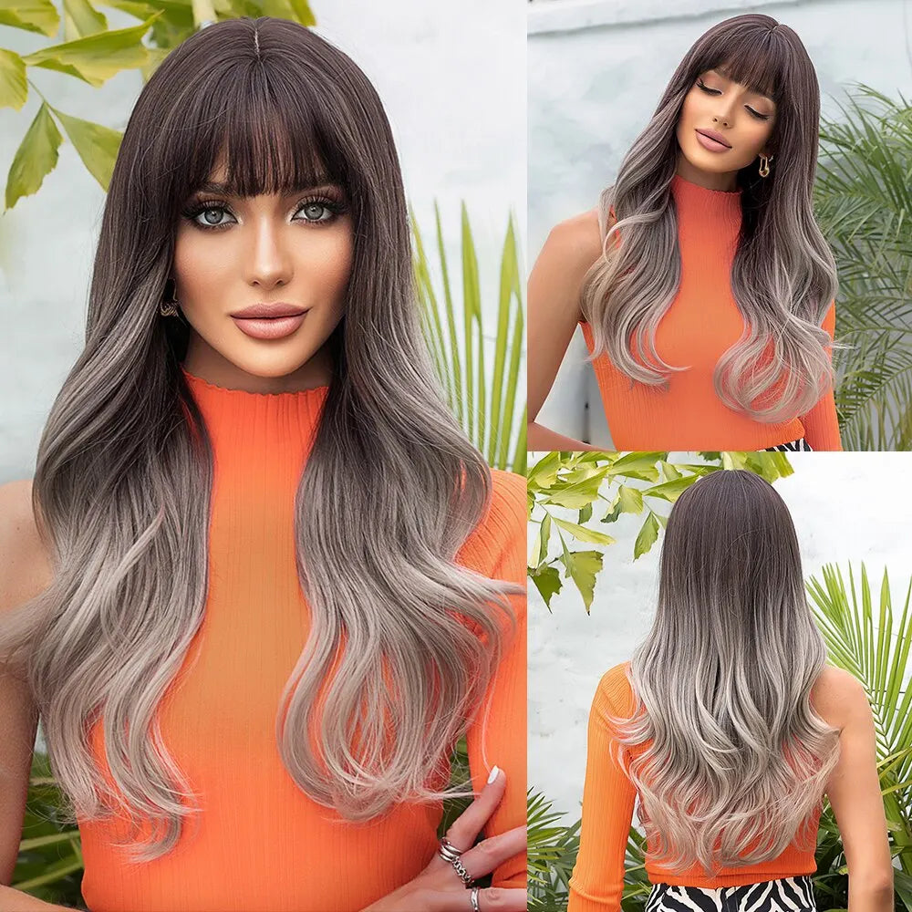 HAIRCUBE Long Ombre Brown Black Light Blonde Synthetic