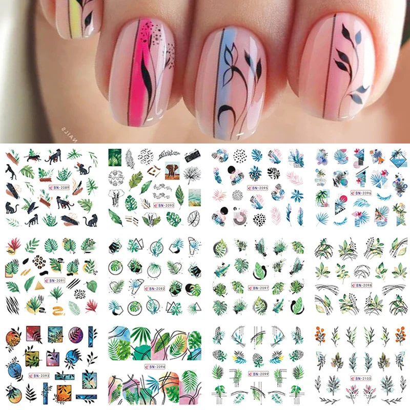 12 Designs Nail Stickers Set Mixed Floral Geometric