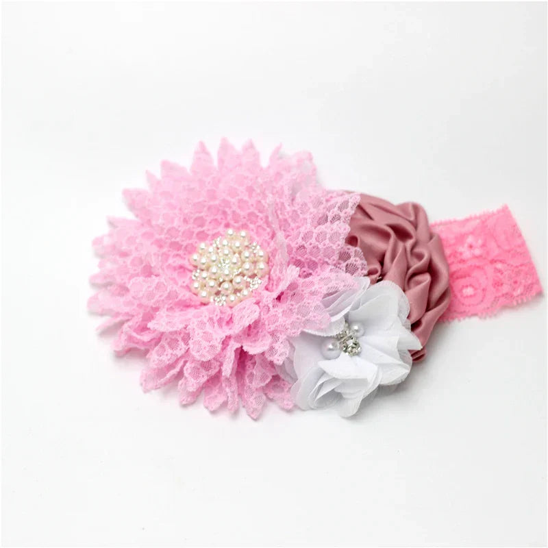 Baby girls Flower Headband Newborn Infant Pearl Flowers