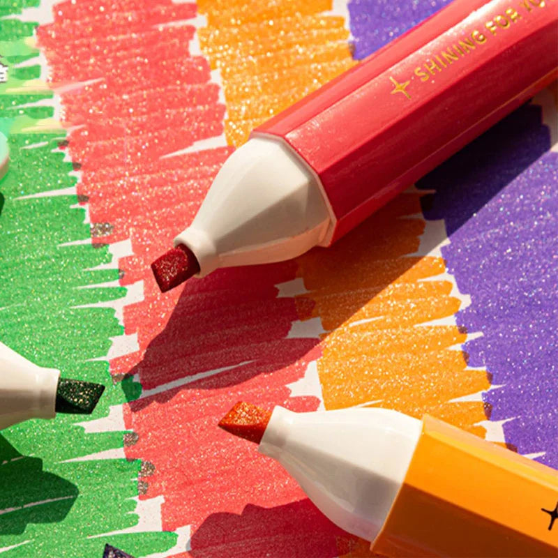 Metallic Glitter Highlighters Pen, Chisel Tip Marker Pen,