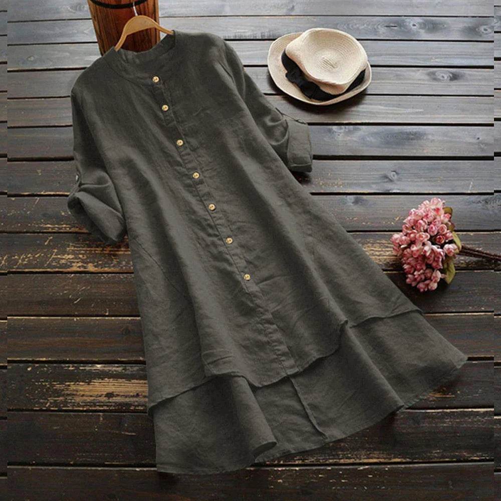 Womens Autumn ONeck Cotton Linen Baggy TShirt Tops