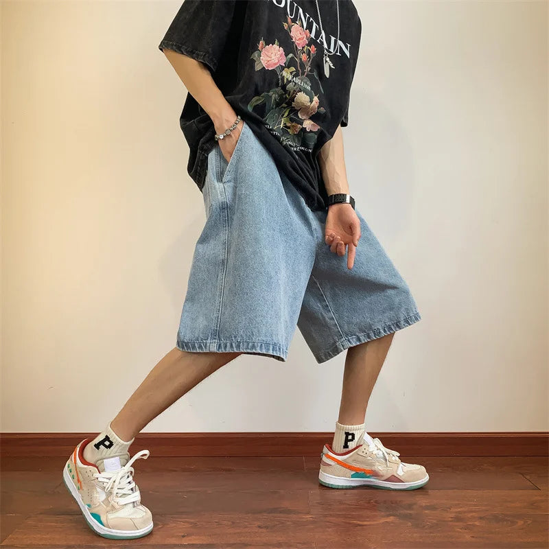 Summer Denim Shorts for Men Korean Harajuku Retro