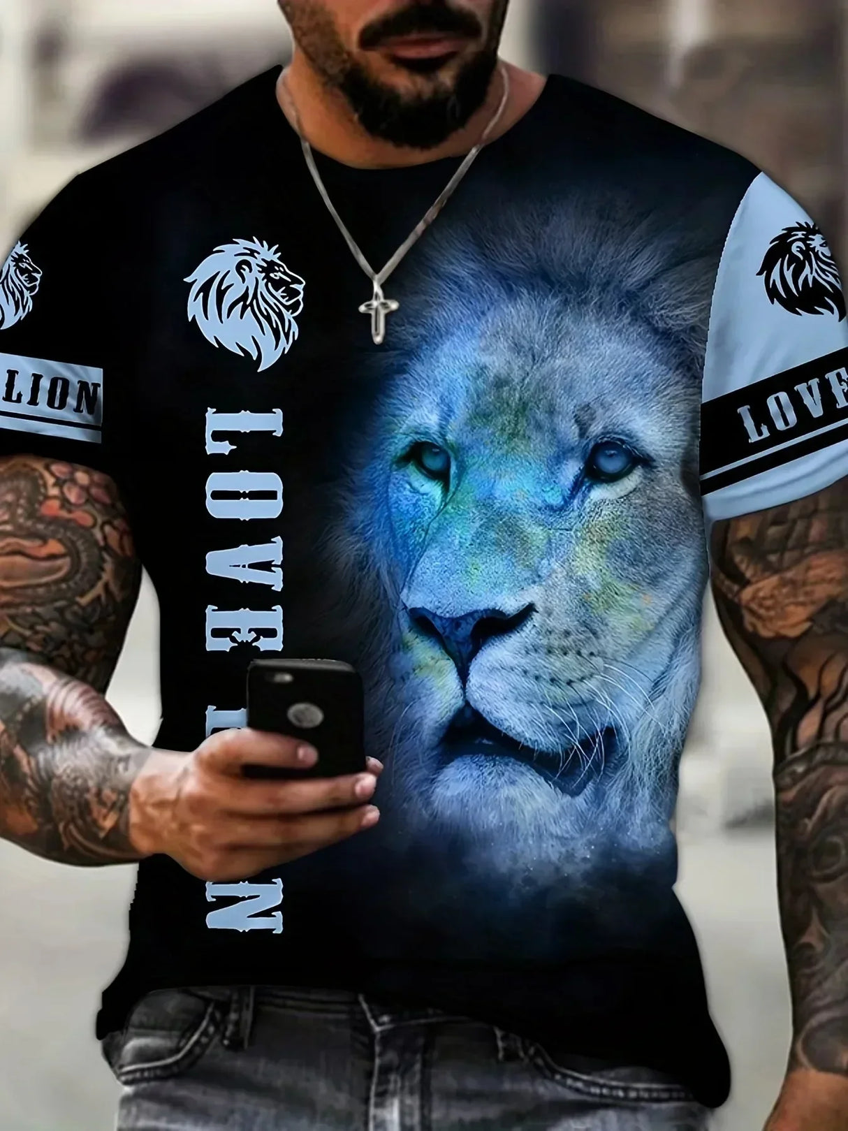 2024 Men's Summer New 3D Printing Fierce Lion