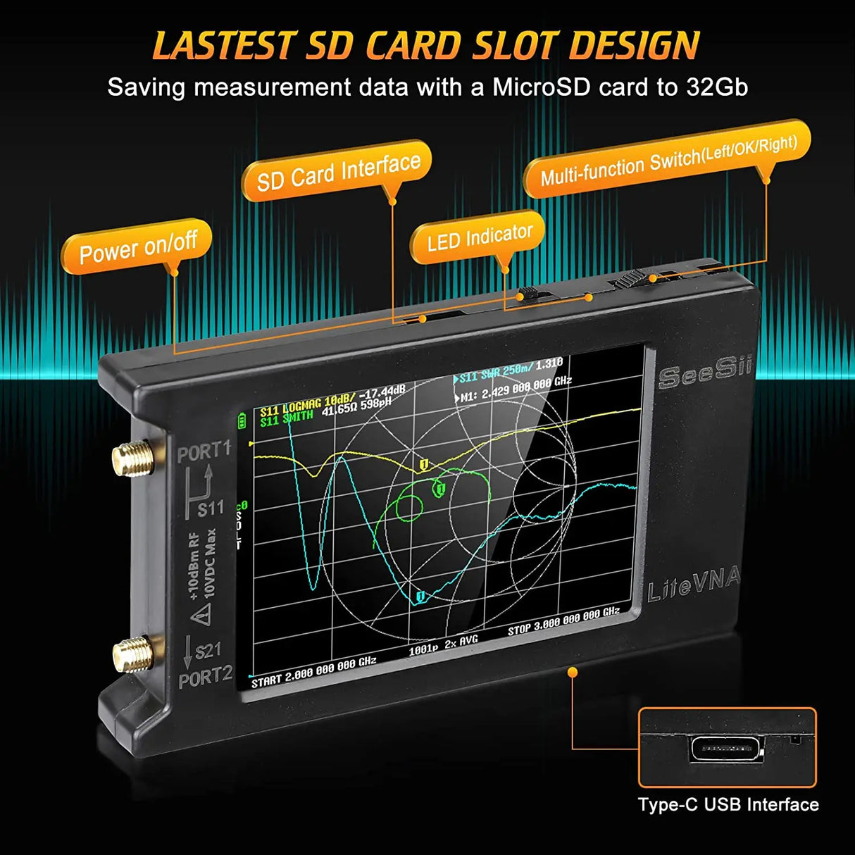 Upgraded NanoVNA 50kHz-6.3GHz Vector Network Antenna Analyzer 4"
