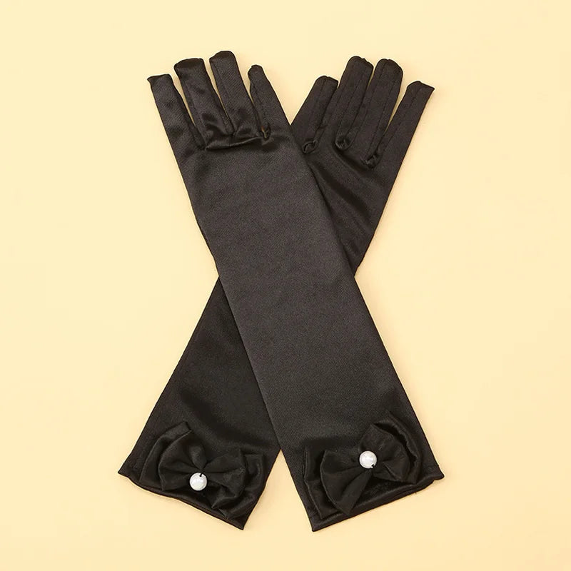 1 Pair Bow Satin Gloves for Kids - Stage Dance & Wedding Accessories