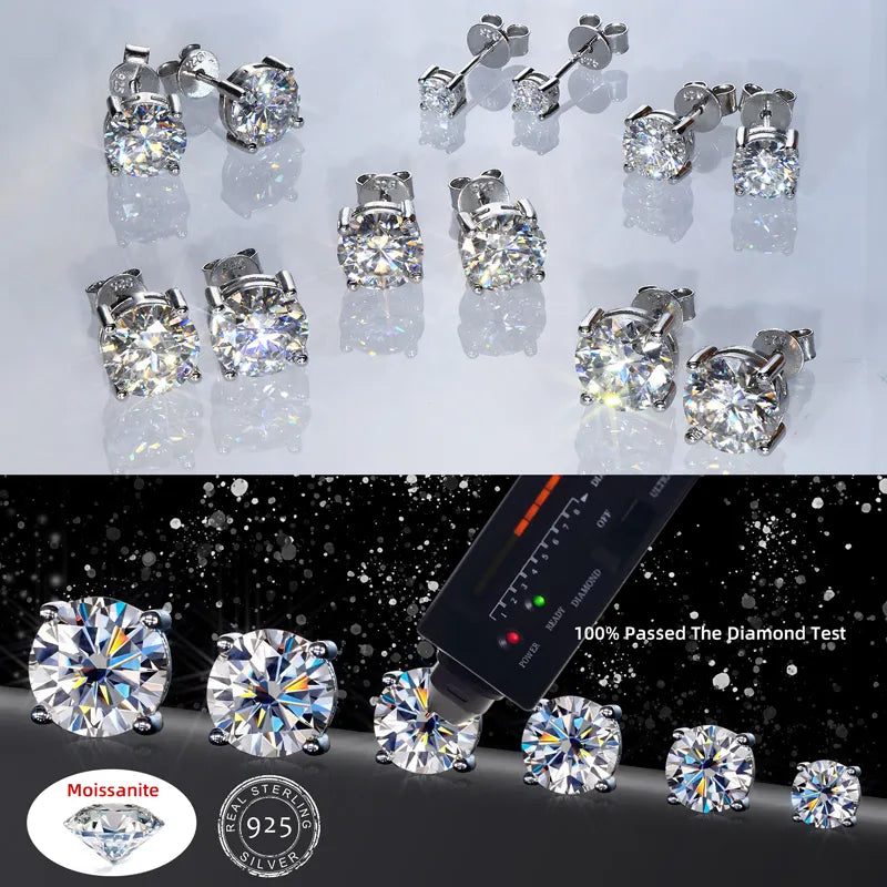 IOGOU 3mm/4mm/5mm/6.5mm/8mm/9mm/10mm/11mm Certified D VVS1 Moissanite Stud Earrings