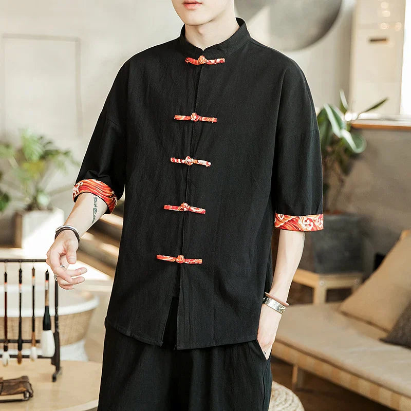 Male New Chinese Style Shirt Mens Tops Tang