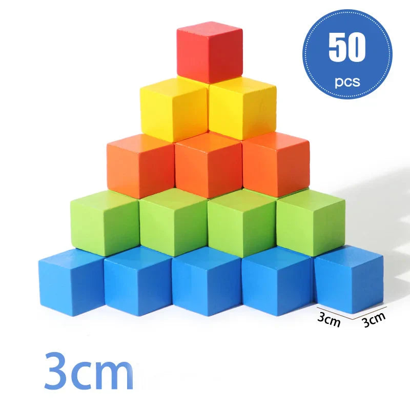 50/100pcs Colorful Cubes Wooden Building Blocks Stacking Up