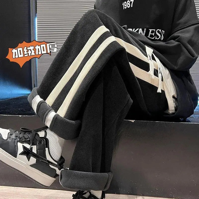 Fleece Thicken Corduroy Wide-leg Pants Men's Harajuku High