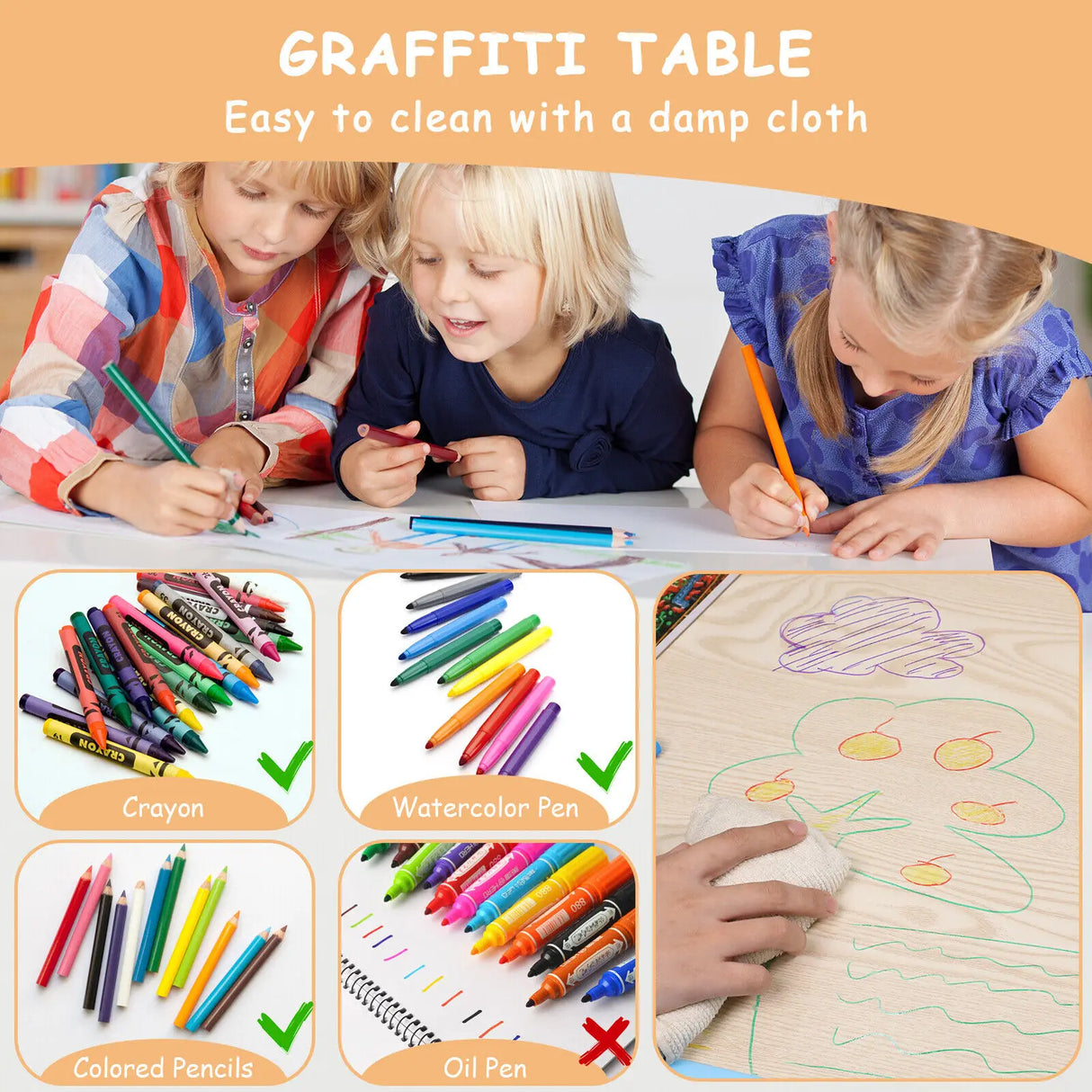 Kids Study Table and 4 Chair Set Height
