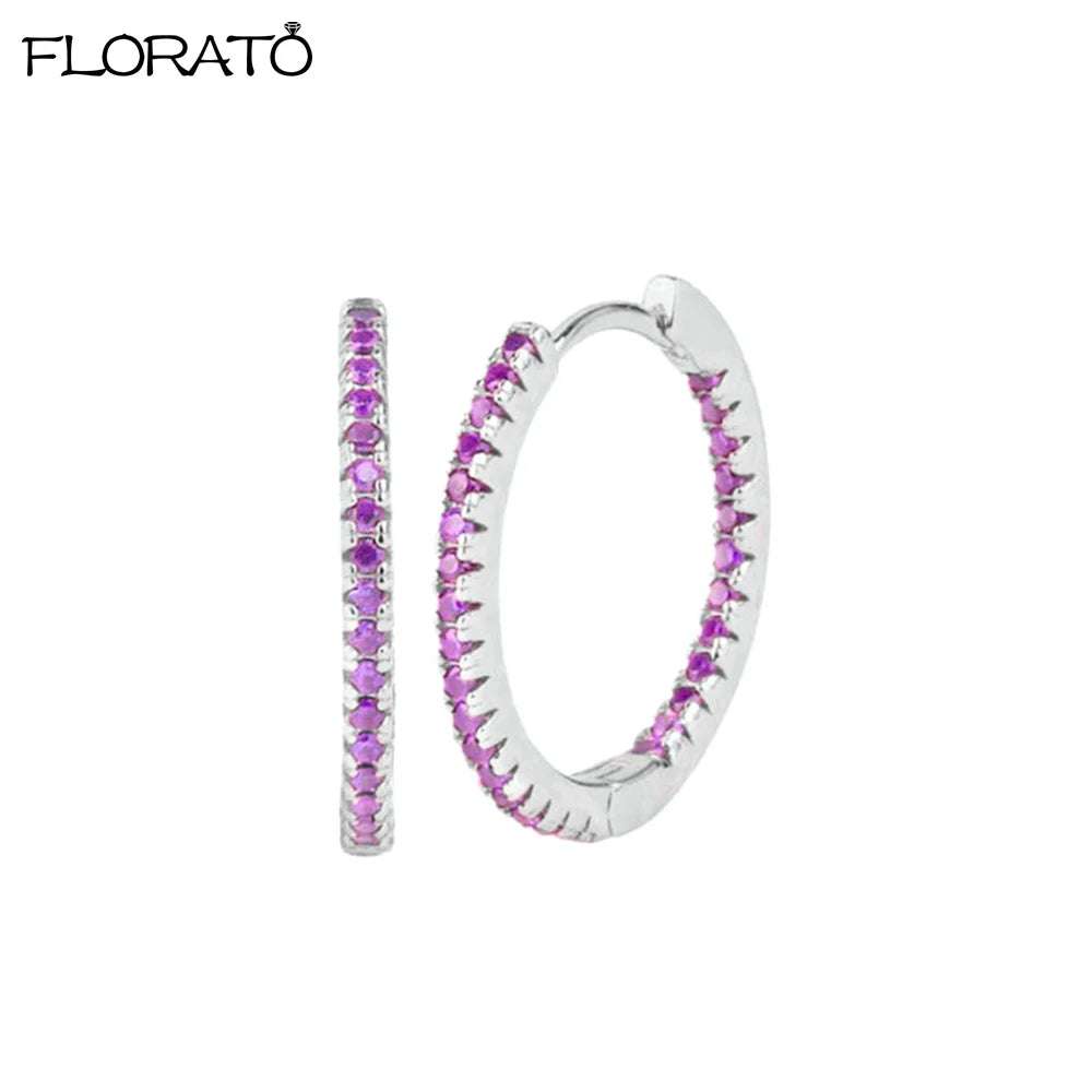 Minimalist 925 Silver Needle 15mm Crystal Hoop Earring