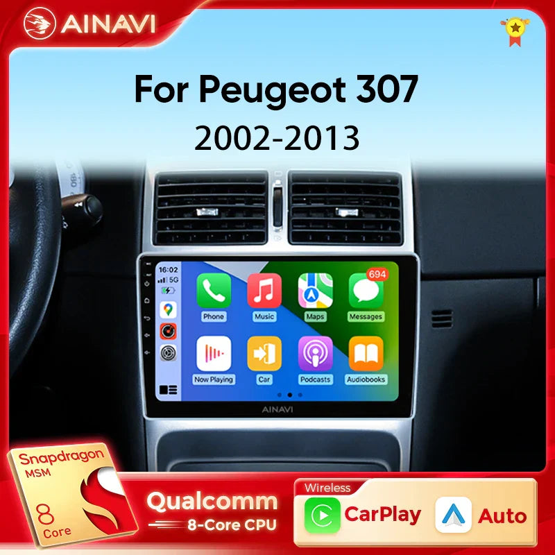 Ainavi Wireless CarPlay Android Auto For Peugeot 307