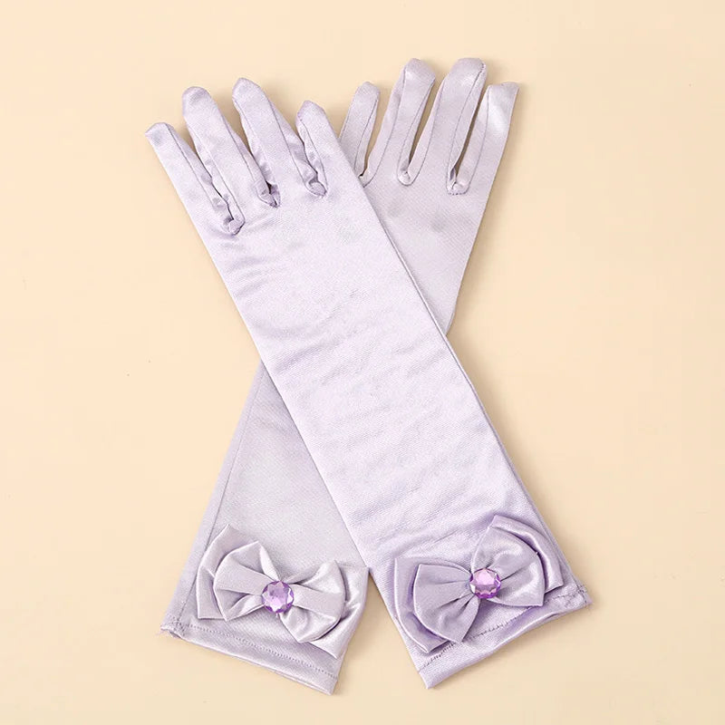 1 Pair Bow Satin Gloves for Kids - Stage Dance & Wedding Accessories
