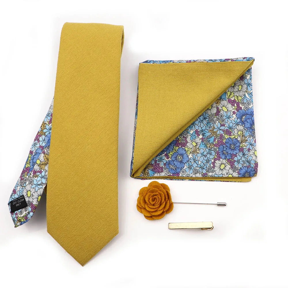 Two Side Floral Plaid Cotton Patchwork Tie Set