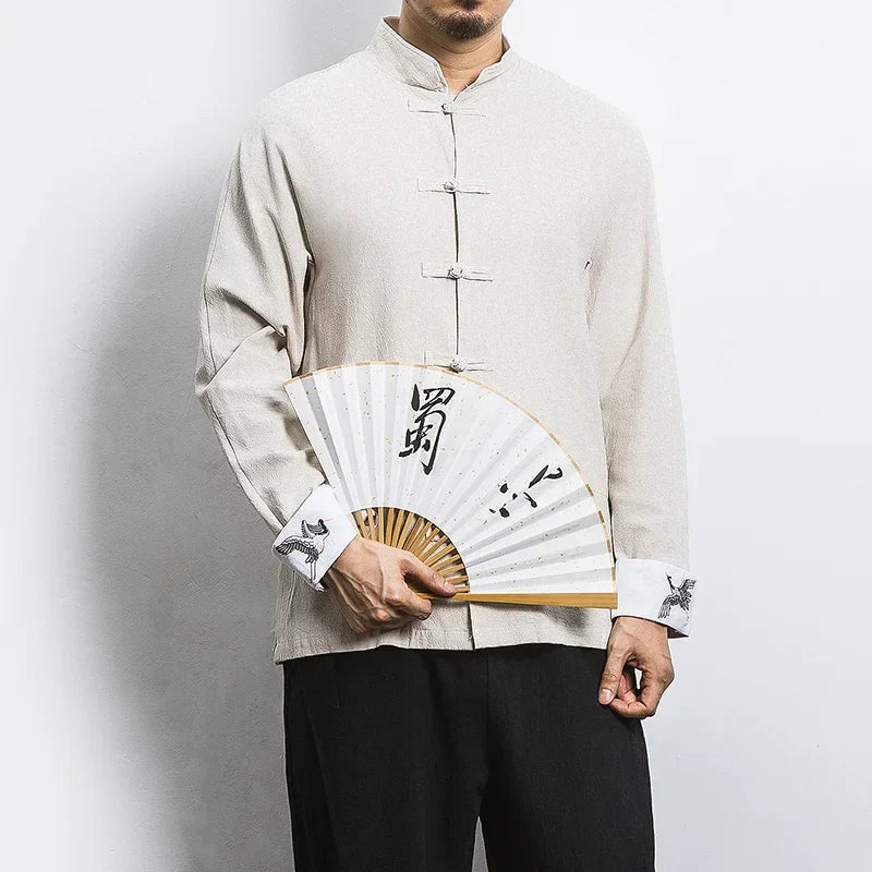 Spring Crane Embroidery Top Traditional Chinese Clothing for