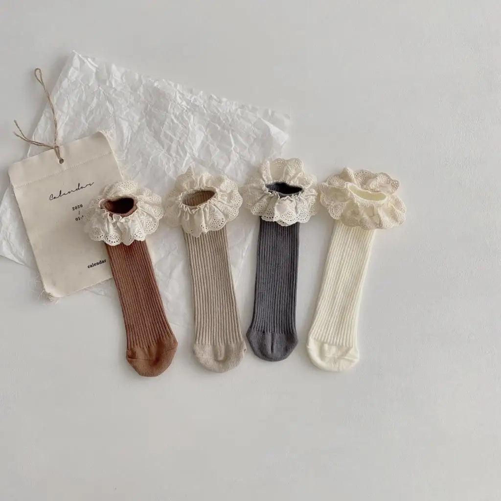 4 Pairs/Lot Baby Girls Knee High Socks Kids