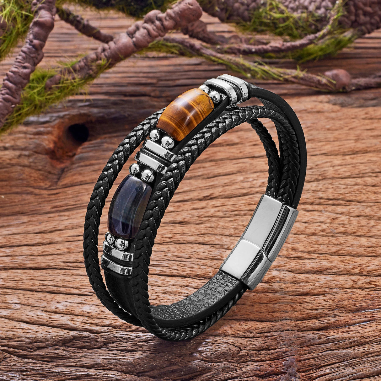 Natural Red Blue Tiger Eye Stone Men's Bracelet,Classic