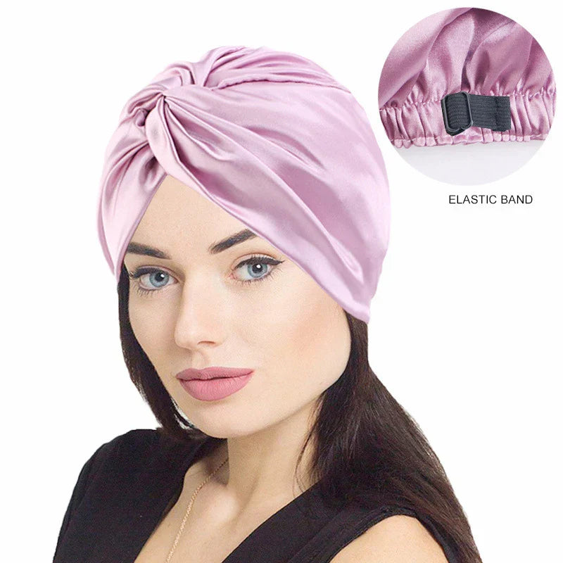 New Women Satin Sleep Night Cap Adjustable Double