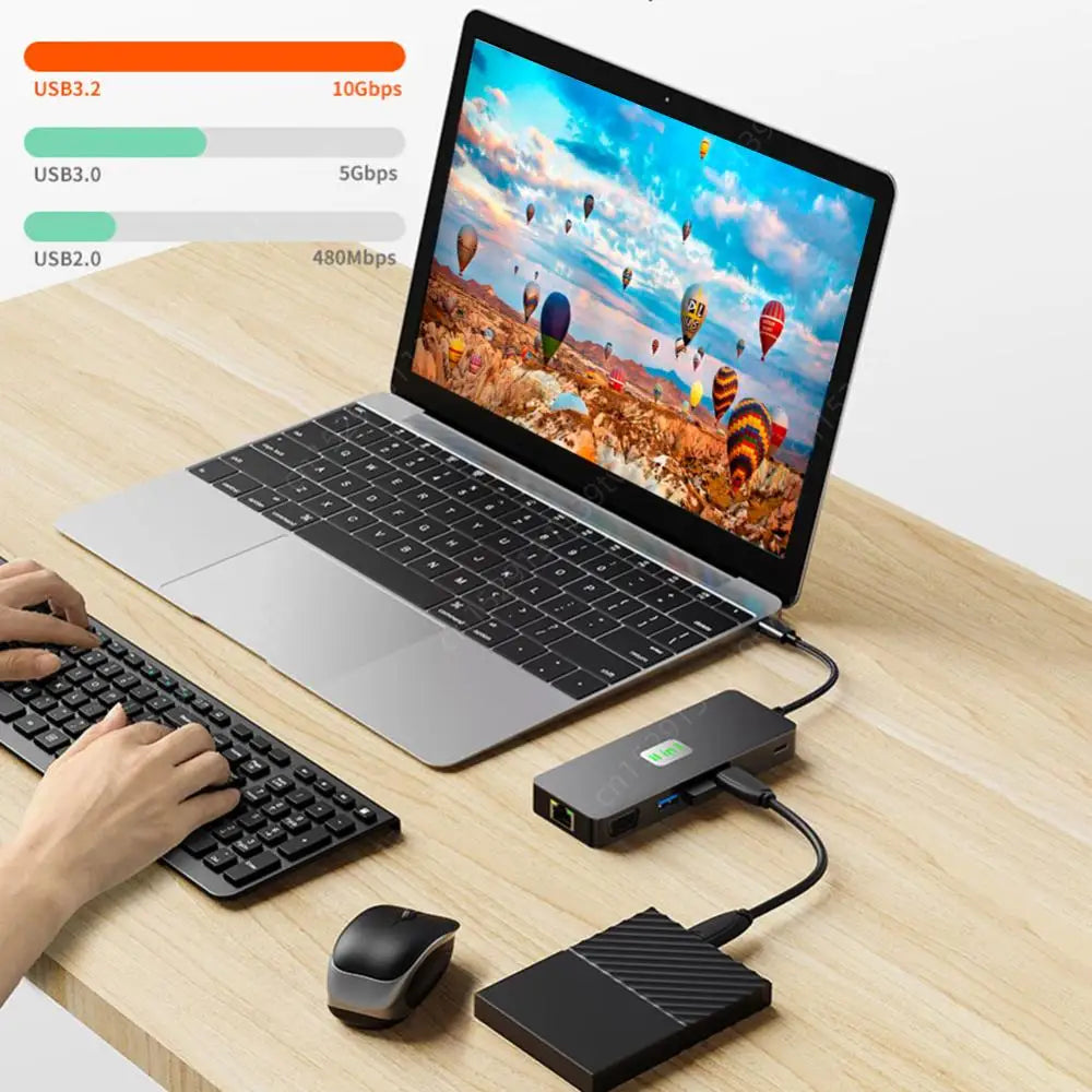12-in-1 Type-C USB 3.2 Hub VGA Three Screen