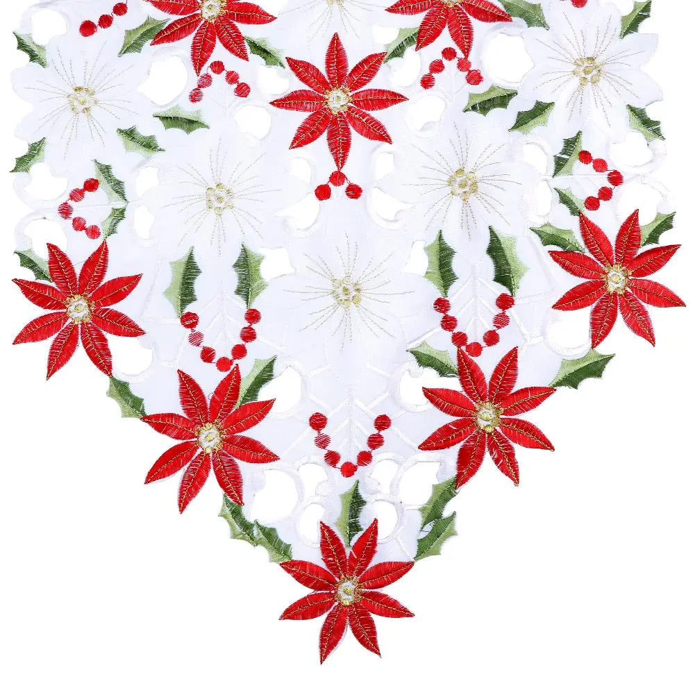 Christmas Table Runner Embroidered Red for Christmas Decorations