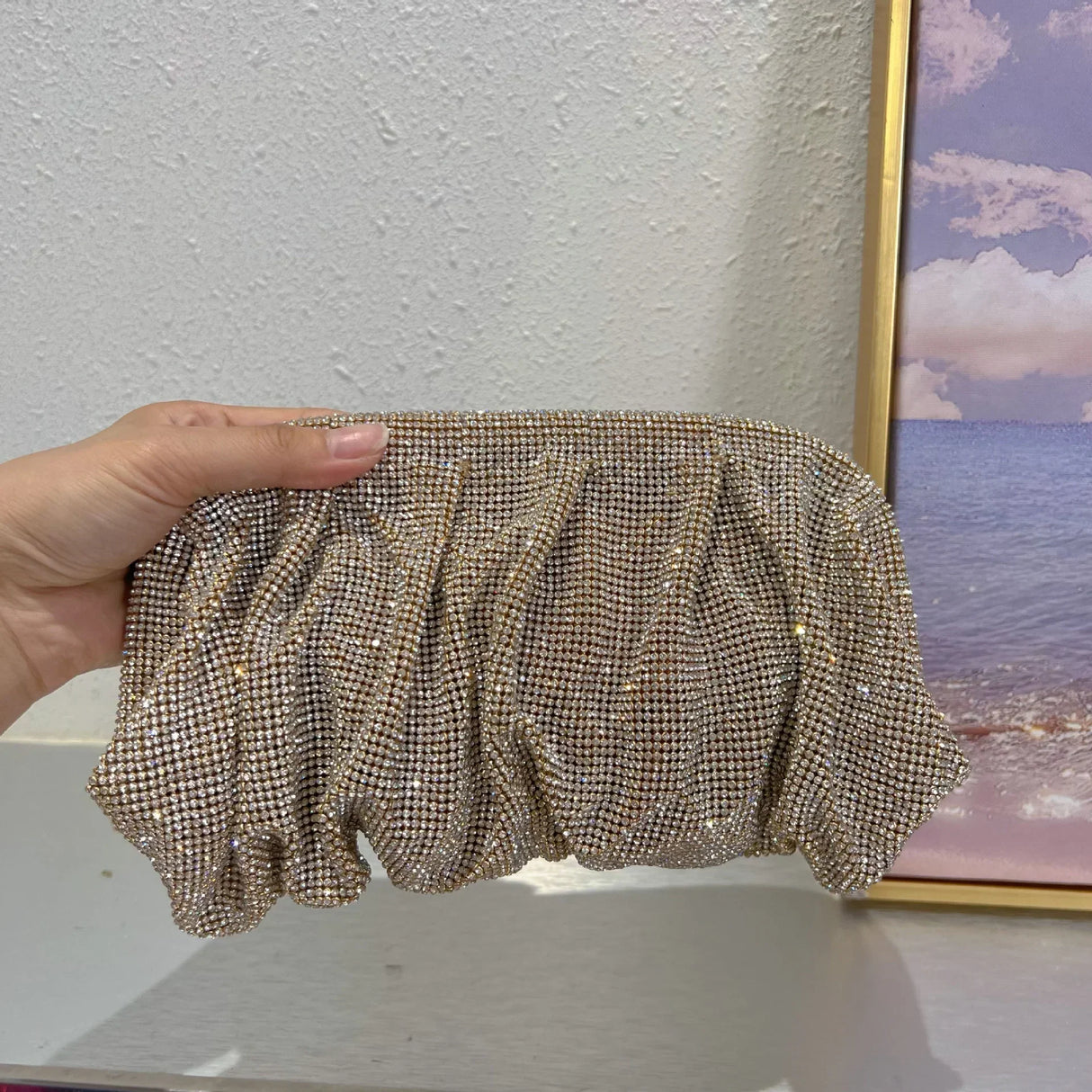 2023 Luxury Ruched Evening Clutch Bag Designer Diamonds
