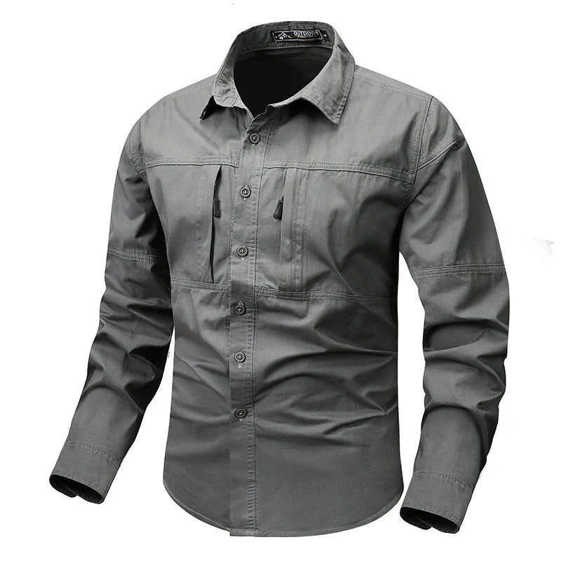 Casual Green Cargo Military Shirt Men'S Long Sleeve