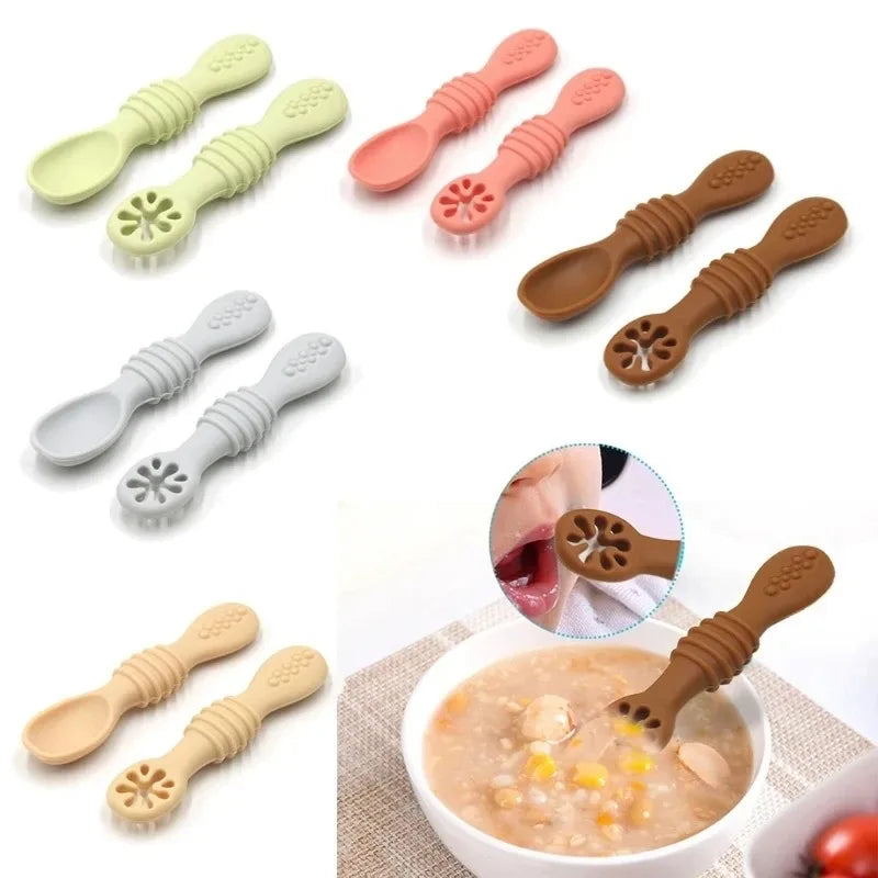 2PCS Cute Baby Learning Spoons Utensils Set Food